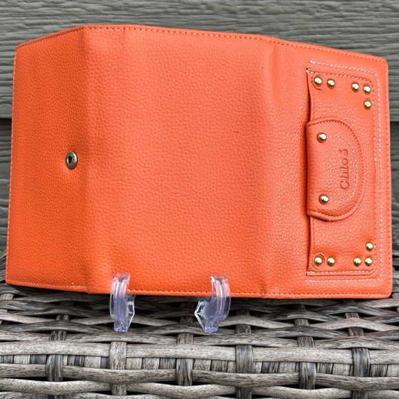 Chloe Vintage Orange Trifold Wallet Gold Accents - Picture 6 of 16